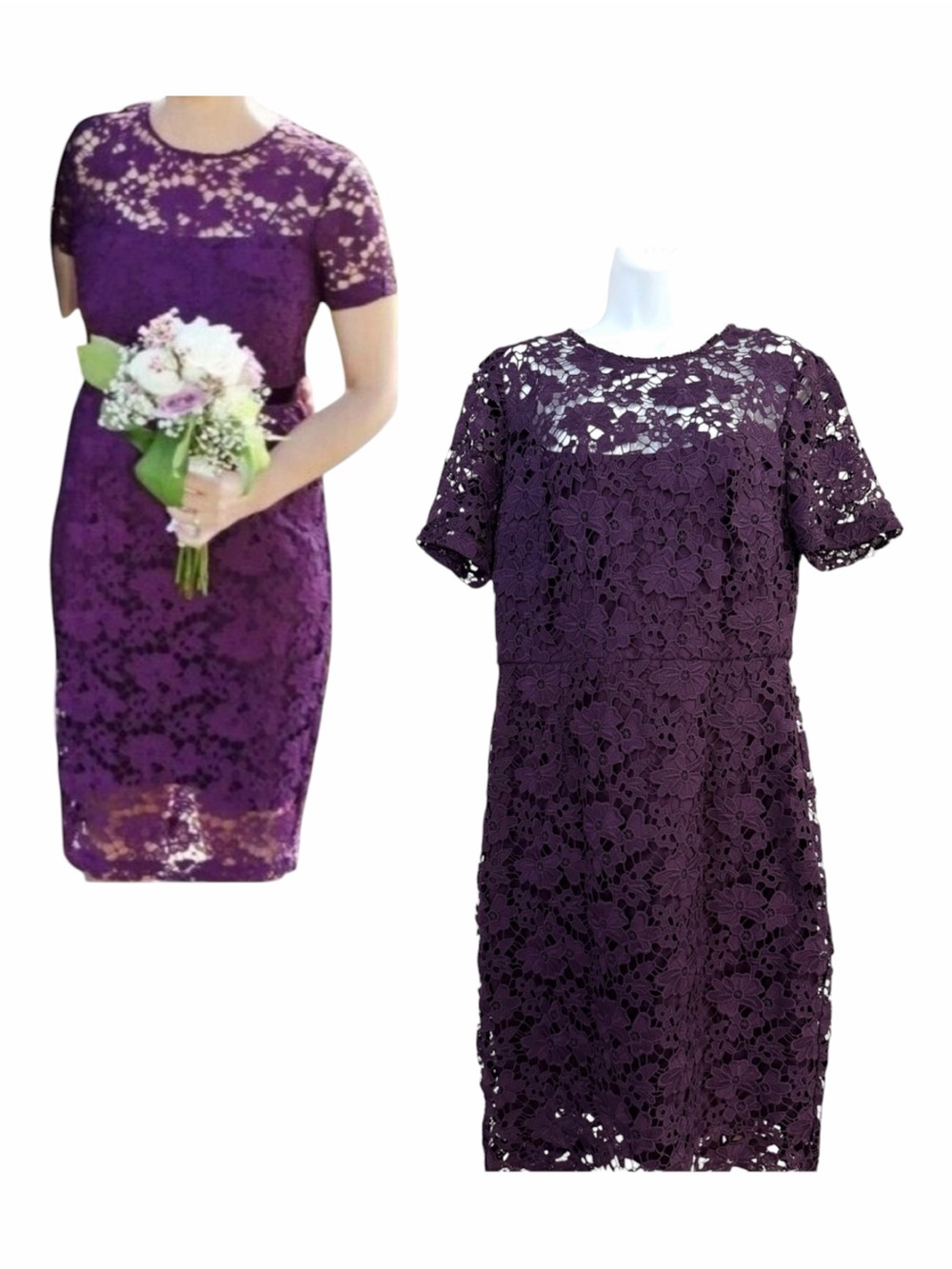 Donna Morgan Purple Midi Lace Dress Size 12 Sheath Elegant Wedding Party